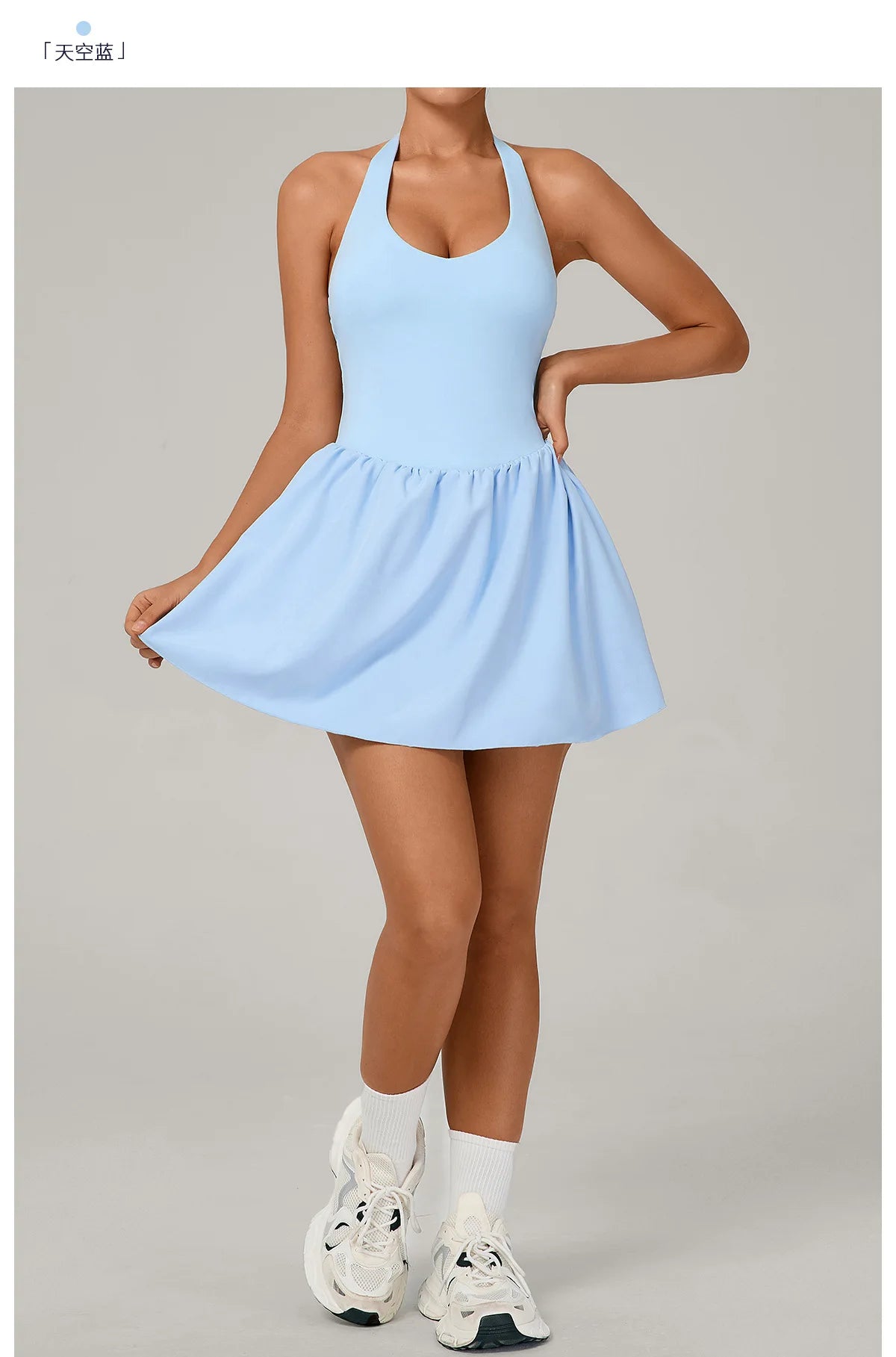 Hanging Neck Tennis Dress Women Solid Color Sleeveless Sports One Piece Pocket Suits Outdoor Running Fitness Yoga Golf Dresses