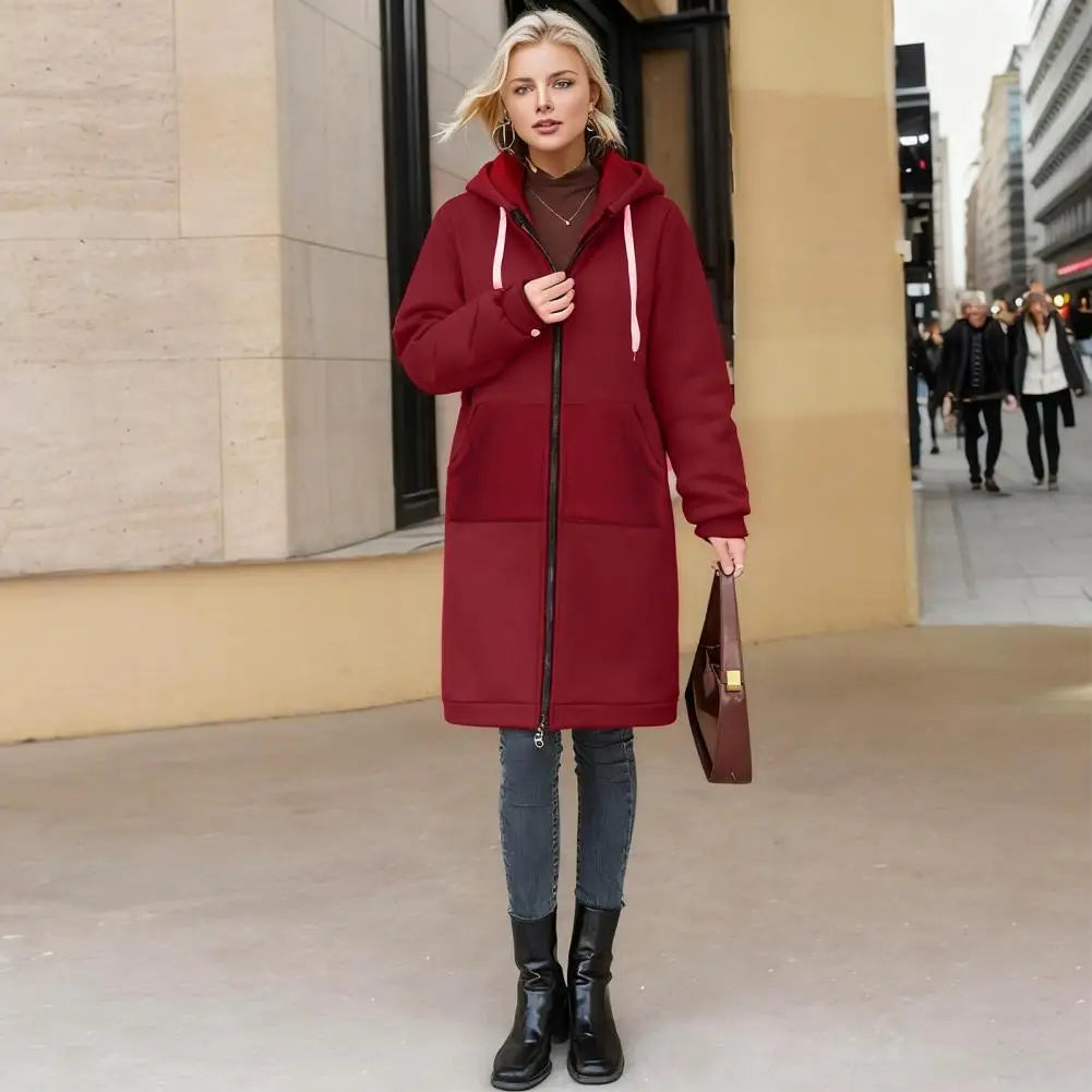Zip Up Hoodies for Women Oversized Fleece Long Tunic Hooded Sweatshirt Autumn Winter Casual Drawstring Coat with Pockets