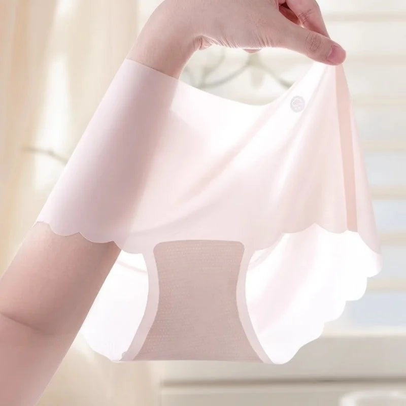 3Pcs/Set Women Ice Silk Briefs Scallop Trim Seamless Panties Ladies Underwear Lightweight Sexy Lingerie Female Underpants M-XL