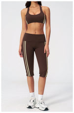 Summer Color Blocked Yoga Sets Women Slim Sports Bra High Waist Pants Fitness Suits Outwear Gym Running Push Up Workout Clothes