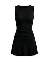 2026 Fashion Women Tank Dress Dots Print/Solid Color Sleeveless Slim Fit Ruched Short Dress for Daily Office Party