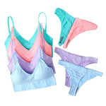 Women Bra And Panties Set U Back Bra Seamless Underwear Sport Cropped Top Low Waist Thongs Sexy Lingerie Set Fitness Crop Top