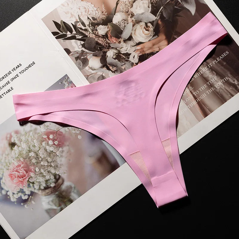 Ice Silk Leopard Women Panties Sexy G String Thong Seamless Underwear T Back Candy Color Girls Briefs Underpants Plus Size M-XXL