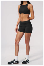 Tight Yoga Clothes Women Speed Drying Shock-absorbing Sports Vest Fitness Suits Outwear Gym Flip Waist Shorts Workout Clothes
