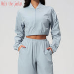 Women Loose Short Yoga Jacket Sun Protection Outdoor Fitness Coat Female Casual Long Sleeve Sports Shirts Gym Workout Jacket