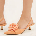 2026 Big Size 43 Summer Women's Pointy Toe Kitten Heels Slingback Satin Sandals Elegant Sandal Rose Flower Office Lady Shoes