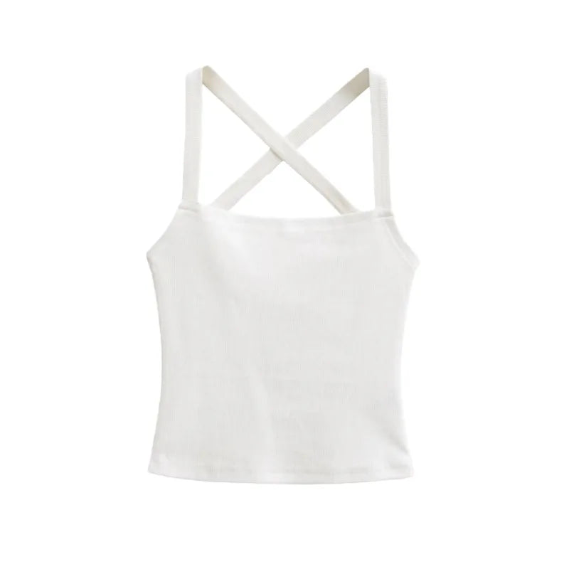 Solid Color Sexy Back-Cross-Strap Tank Top For Women New Summer Slim-Fit Short Outerwear Base Top Pure Desire Casual Style 56ZA