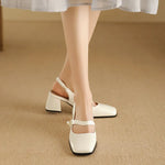 Elegant Slingback Sandals Women Summer Shoes Pink Black Silver Medium Heels Close Toe Office Party Shoes Female Large Size 45
