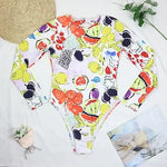 2026 Sexy One Piece Swimsuit Swimwear Women Long Sleeve Backless Vegetables Fruits Print Sports Surfing Bathing Suit Beachwear