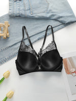 Ladies' Black Front Dutton Beautiful Back With Steel RingLlace Sexy Bra Underwear Thong Underwear Set