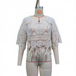 Half Sleeve Hollow Out Solid Crochet Knitted Tunic Beach Cover Up Cover-ups Beach Dress Beach Wear Beachwear Female Women V8401