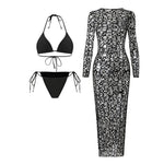 New With Hollow Out Cover Up Halter Bikini Women Swimwear Female Swimsuit Three-pieces Bikini set Bather Bathing Suit Swim V7964