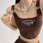 Letter Print Tank Top Women Cotton Bras Tops Hot Girls Streetwear Underwear Built In Bra Small Cup Crop Top Padded Camisole