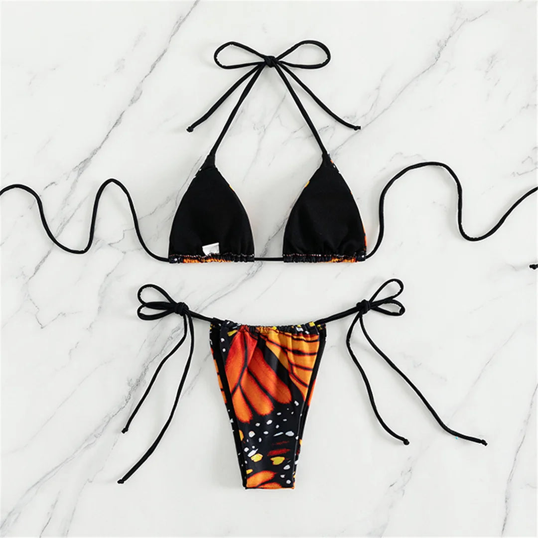 Sexy 4 Colors Printed Halter Padded Bikini Female Swimsuit Women Swimwear Two-pieces Bikini set Bather Bathing Suit Swim K4910