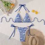 Triangle Bikini String Women Two Pieces Swimsuit Female Swimwear Halter Bikinis Set Blue Black Beachwear Padded Bathing Suit