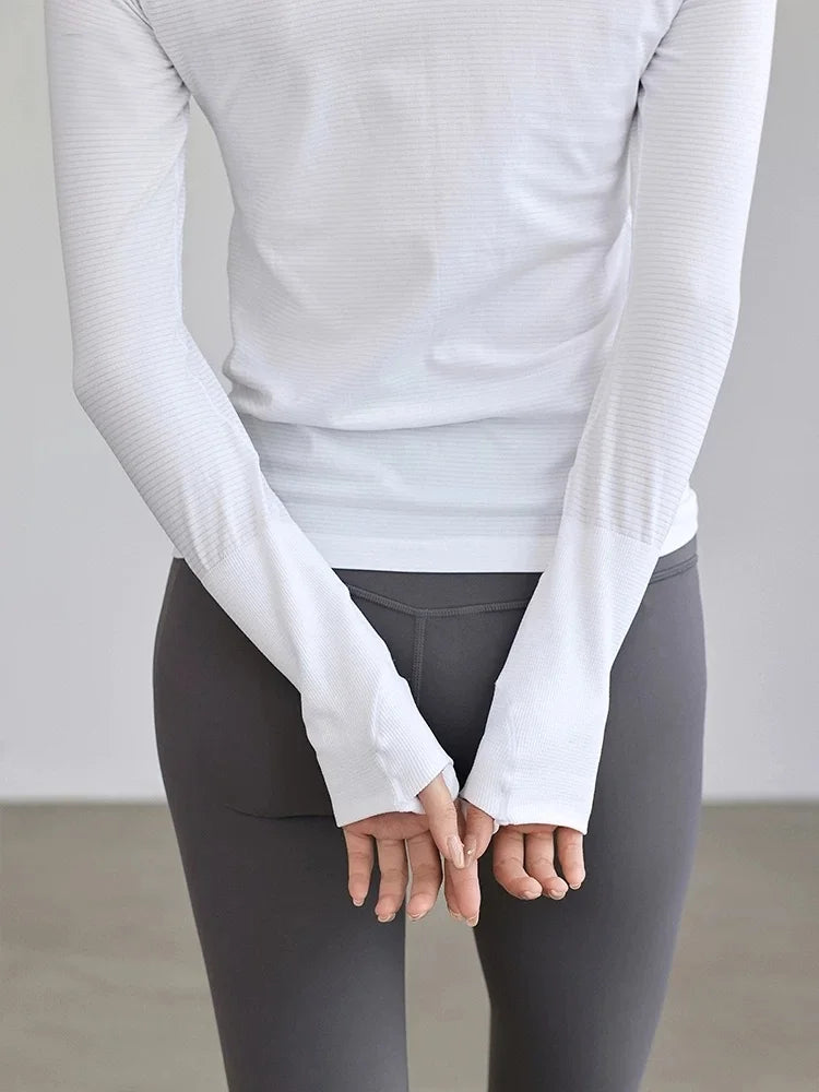 Women's Autumn & Winter Yoga Comprehensive Training Top High-Elastic Slim Crew Neck Quick-Dry Sports Long-Sleeve Fitness Clothes