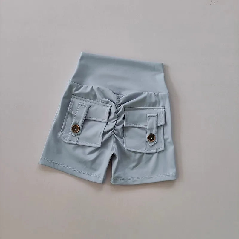 Nude High-Waisted Women's Yoga Fitness Shorts with Pockets Peach Hip Sports Fitness Running Training Gym Active Leggings