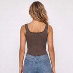 Women's Summer Solid Color Slim Tank Tops Lace Trim Scoop Neck Curved Hemline Corset Vest Streetwear