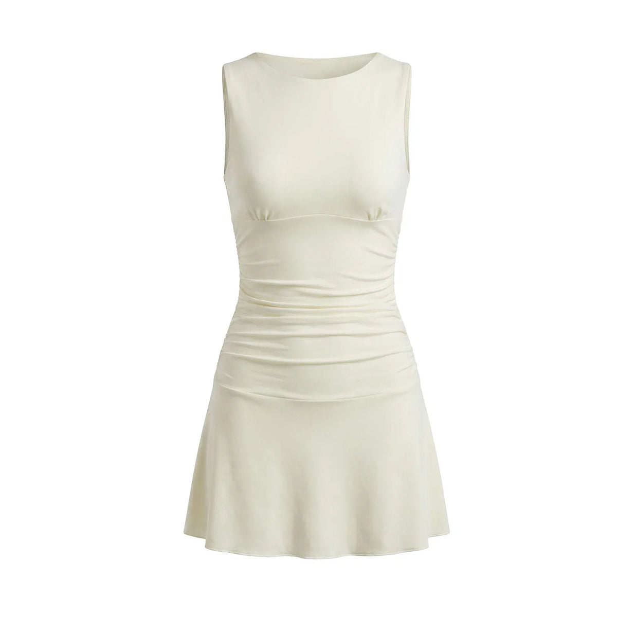 2026 Fashion Women Tank Dress Dots Print/Solid Color Sleeveless Slim Fit Ruched Short Dress for Daily Office Party
