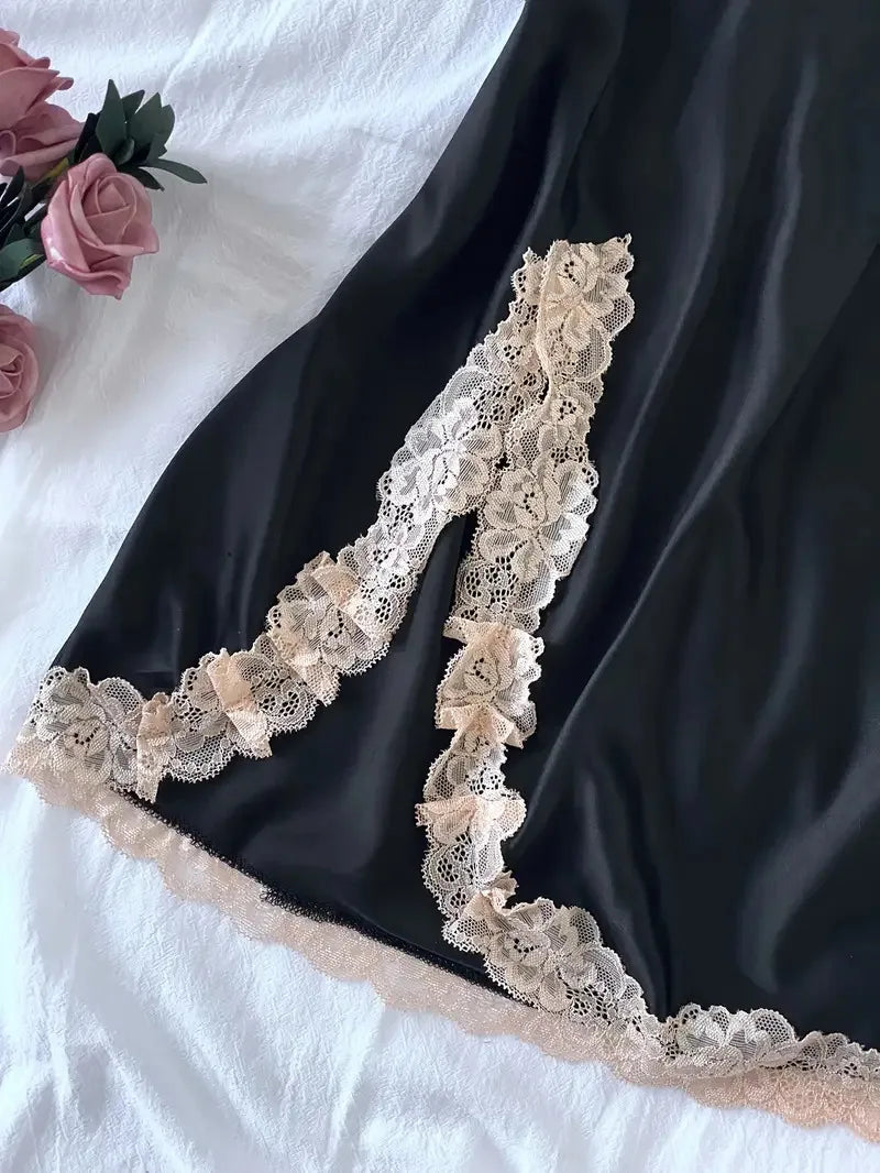 V-neck Lace Camisole Nightgown Hot Backless Sexy Women Sleepwear Short Silk Sleep Shirts Elegant Pajamas Lingerie Night Dress