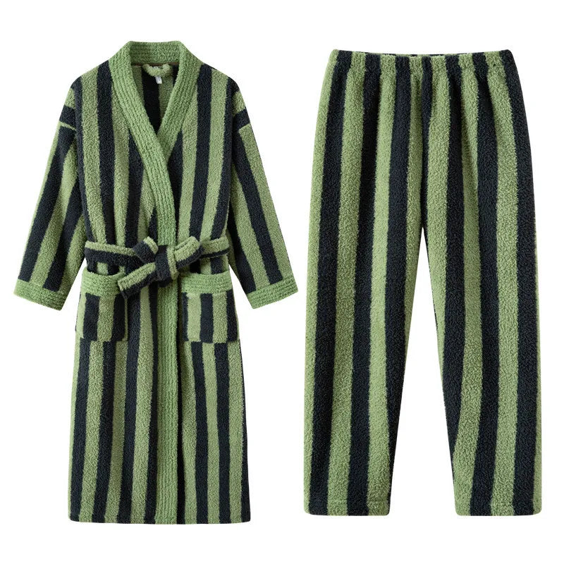 Ladies Thick Coral Fleece Extra Long Bathrobe Couple Sleepwear Set Warm Winter Dressing Gown Soft Loose Home Robe Loungewear