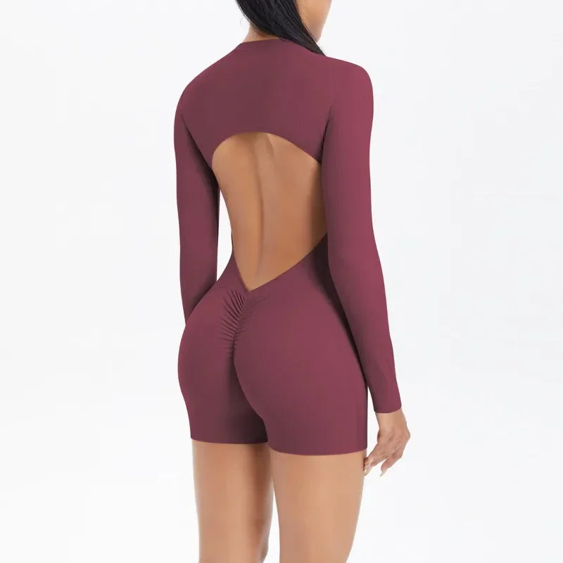 Women's Yoga Jumpsuits Sports Fitness Backless Half Zipper Peach Hip-Lifting Naked Feel Gym Running Workout One-Piece Bodysuits