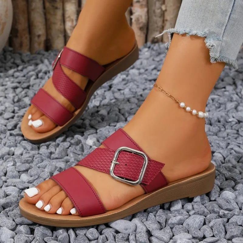 2026Summer Women Flat Sandals Solid Color Casual Comfortable Female FlatShoes