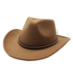 Women Men Retro Felt Jazz Hats Classic Cowboy Hats Wide Brim Cowgirl Sun Hats with Decorative Band