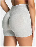 Leopard Print Gym Shorts Women Seamless High Waist Scrunch Butt Lifting Yoga Shorts Workout Running Fitness Tummy Control Shorts