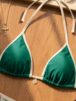 Sexy Navy Patchwork Bikini Set 2026 Women Halter Push Up Bra Triangle Swimsuit Brazilian Beach Bathing Suit Micro Swimwear