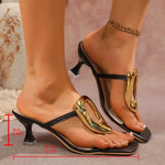 Large Size Metal Buckle Sandals Women's Summer New Thin High Heel Square Head Toe Clip Slippers Rubber Uppers Polyurethane Linin