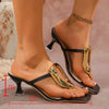Large Size Metal Buckle Sandals Women's Summer New Thin High Heel Square Head Toe Clip Slippers Rubber Uppers Polyurethane Linin