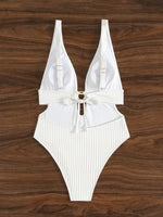 DEKA Sexy Ribbed One Piece Swimsuit Hollow Out Swimwear Women Female Deep V-neck Bathing Suit Beach Wear Push Up Monokini Swim