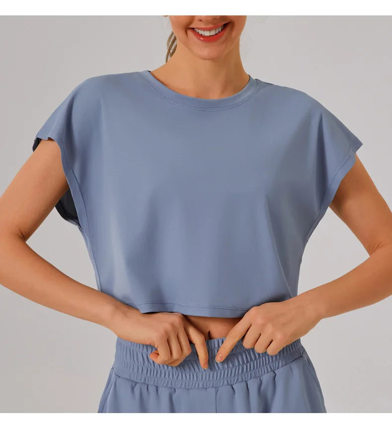 New Yoga Short Sleeve Women Running Fitness Shirt Summer Quick Drying Sleeveless Running Loose Fit Sports T-shirt Workout Top