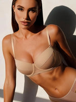New Style Sexy Lingerie for Women, Push-Up Anti-Sagging Bra with Underwire, Thin Top and Thick Bottom, Pure Desire Style Half-Cup Bra Set