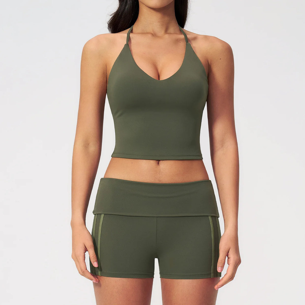Color Blocked Yoga Suit 2 Pieces Women Slim Sports Tank Top High Waist Leggings Shorts Outfit Tight Outdoor Running Fitness Suit
