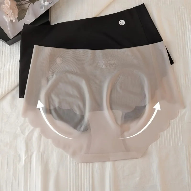 3Pcs/Set Women Ice Silk Briefs Scallop Trim Seamless Panties Ladies Underwear Lightweight Sexy Lingerie Female Underpants M-XL