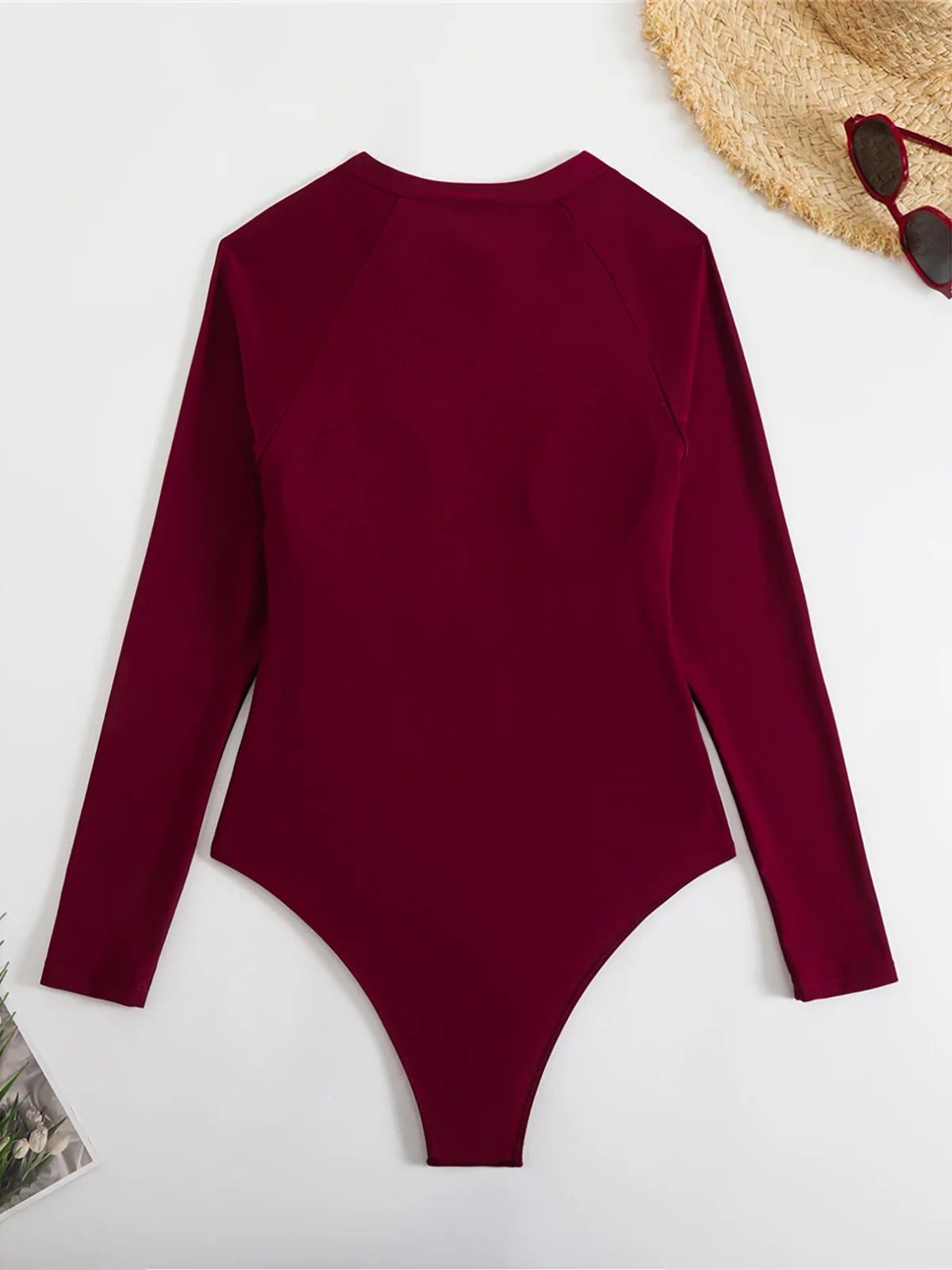 Sexy High Cut Printed Long Sleeve Zipper Surf Rash Guard One Piece Swimsuit Women Swimwear Female Bather Bathing Suit Swim V6285