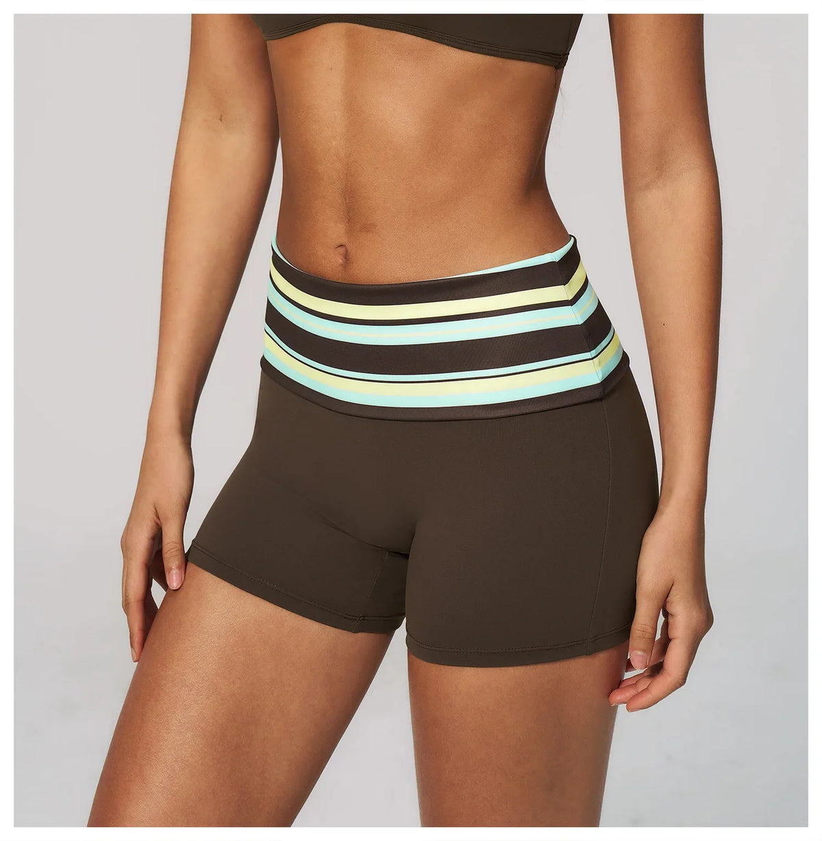Summer Striped Polka Dot Contrast High Waist Yoga Shorts Hip Lifting Sports Tights Outdoor Workout Fitness Gym Running Pants
