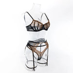 Toucheart4PCS Lace Golden Embroidery Sexy Underwear Set Slim Exposed Navel See-through Hollow Out Interesting Steelring Bralette