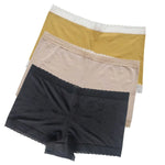 3Pcs/Set Ice Silk Boyshort Women Low Waist Panties Female Underpants Solid Color Lace Underwear Sexy Lingerie M-XL Boyshorts