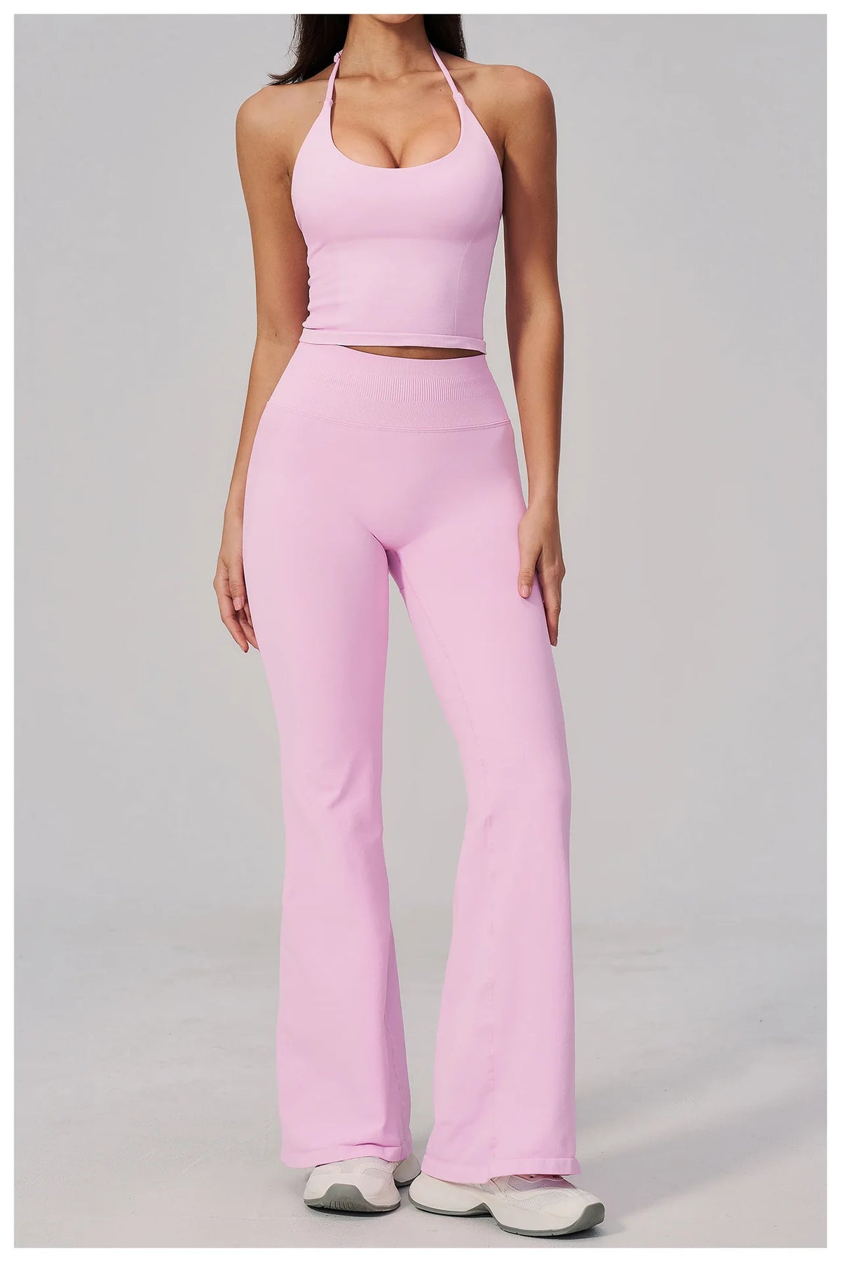 New Yoga Sets Women Summer Seamless Thread Hanging Neck Sports Vest Exercise Fitness Suit High Waist Wide Leg Pants Tracksuit