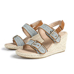 Summer Bohemian 2 Buckle Adjustable Straps Espadrille Wedge Sandals Women Leisure Roma Platform Beach Vacation High Heels Shoes