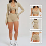 New 3 Pieces Yoga Set Women Workout Sportswear Gym Clothing Fitness Long Sleeve Crop Top Shorts Leggings Female Sport Bra Suits