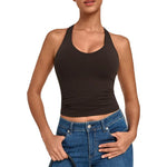 Women's Seamless Yoga Vest Sports Fitness Gym Slim Fit Top Nude Beauty Back Training Running Workout Vest