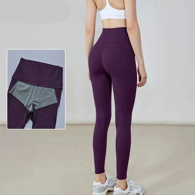 Nude Yoga Leggings Women High Waist One-piece Fitness Wear-free Underwear Belt Pocket Sports Pilates Trousers Fitness Pants