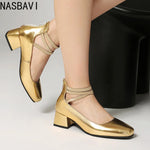 Metallic Silver Gold Women Mary Jane Pumps Square Toe Block Heel Crisscross Ankle Strap Back Zipper Elegant Party Dress Heels