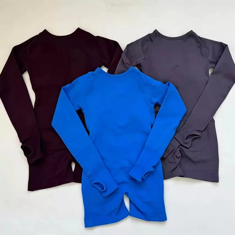 STOUREG Impact Long Sleeve One Piece Jumpsuit Women Backless Slim Fit Elastic Tummy Control Yoga Gym Sports Workout Bodysuit
