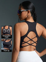 1PC Women Sports Bra Seamless Wireless Racerback Criss Cross Strappy Backless Yoga Crop Top Wide Strap Workout Gym Vest