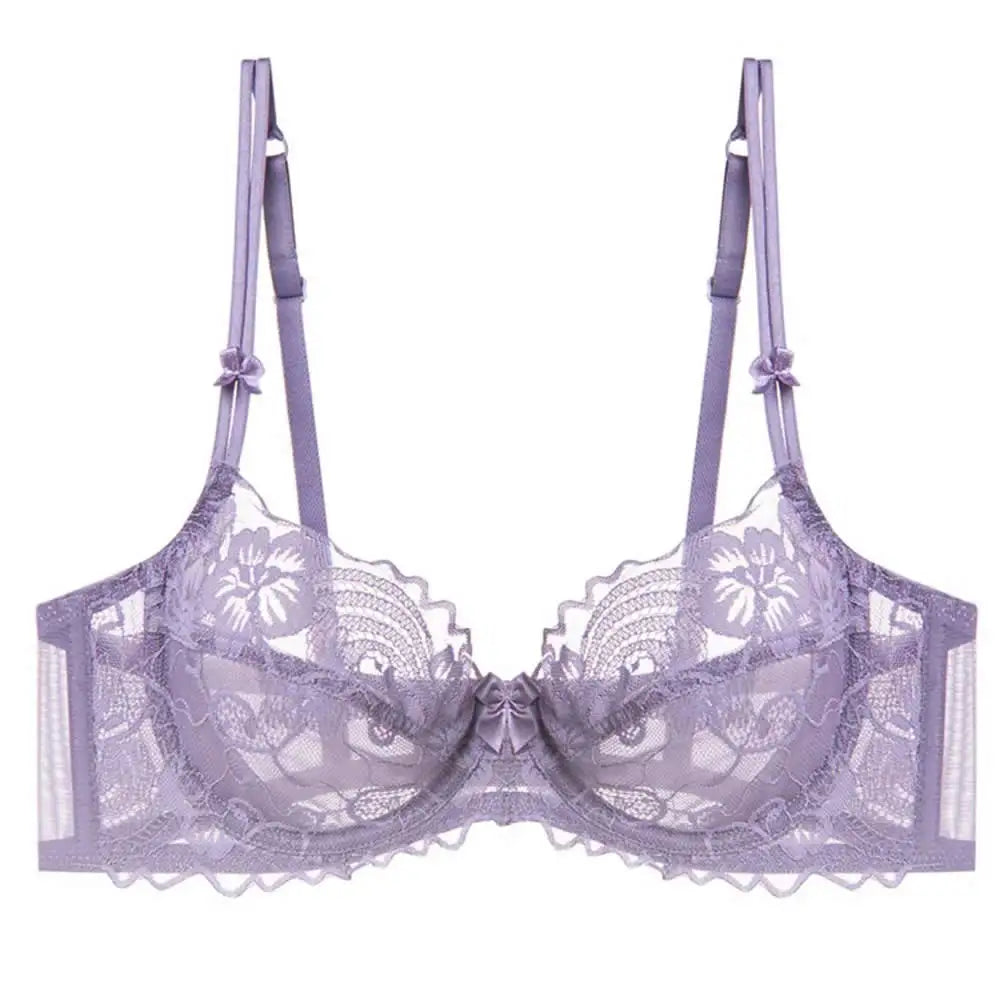 Ultra Thin Lingerie Set, French Lace Underwire Bra for Large Boobs Push Up & Gather, Sexy Pure Design, Breathable Comfort MOYISU